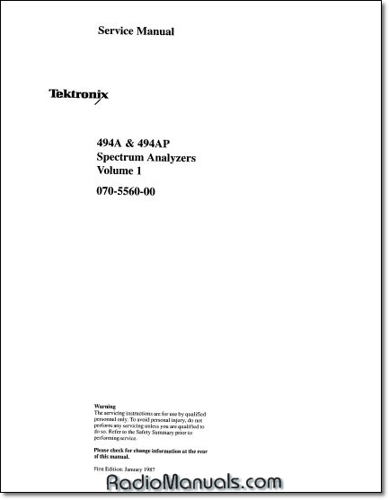 Tektronix 494A 494AP Service Manual Vol 1 - Click Image to Close